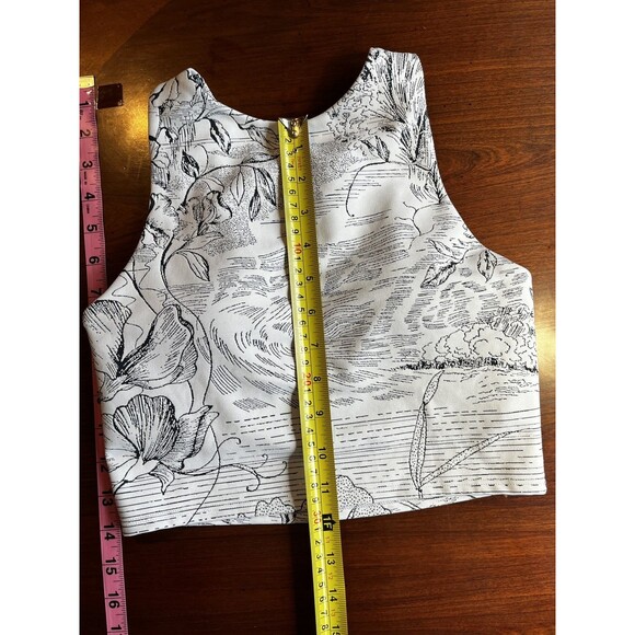 Athleta White Black Floral Print Conscious Crop Bra Wm XS Low Impact - Picture 7 of 8
